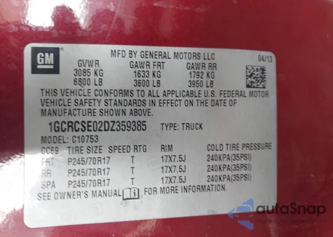 2013 Chevrolet Silverado 1500 Lt z USA, uszkodzony, nr VIN 1GCRCSE02DZ359385